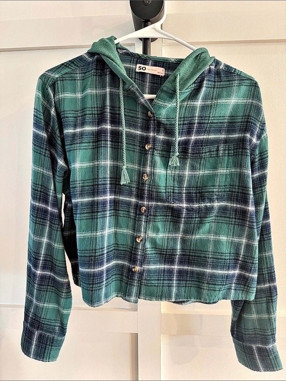 Sonoma Plaid Hooded Shirt in Green & Blue Size Small